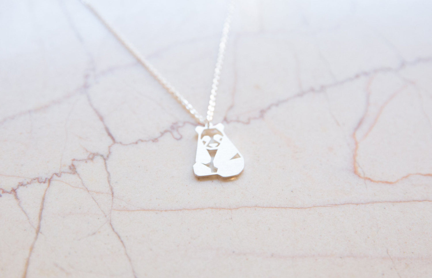 Panda Silver Origami Geometric Necklace