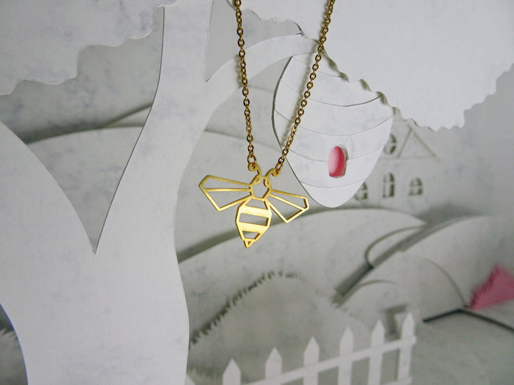 Bee Gold Origami Geometric Necklace