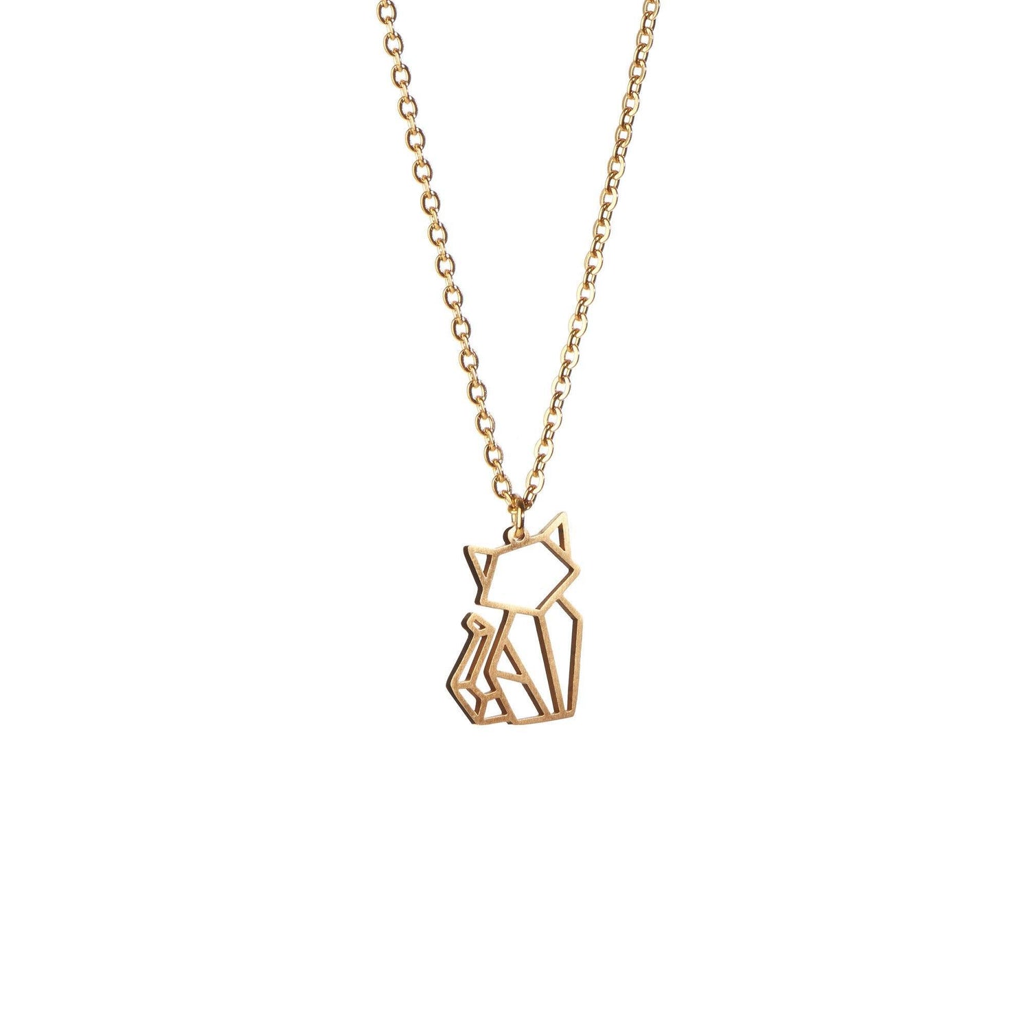 Cat Gold Origami Geometric Necklace