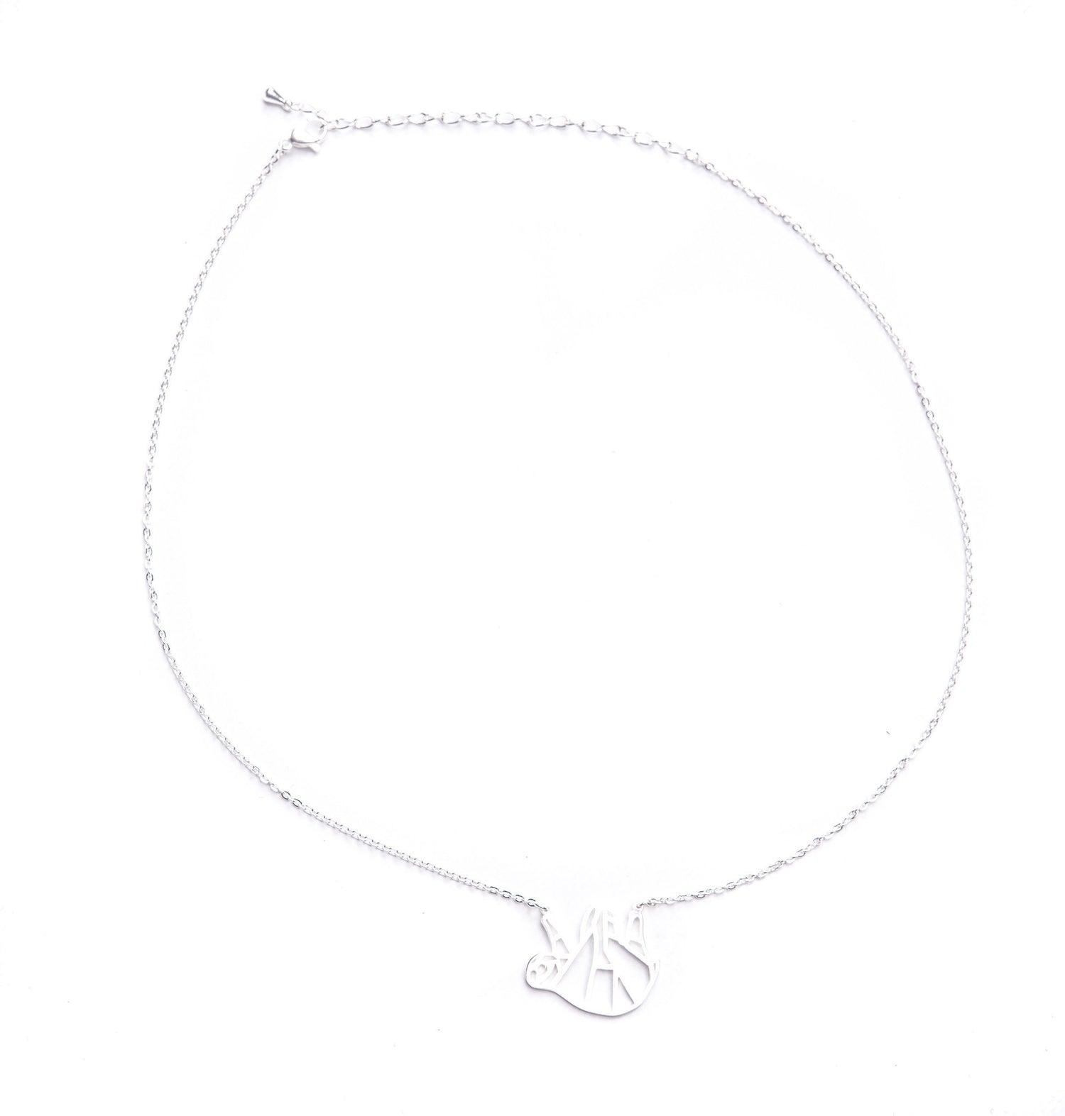 Sloth Silver Origami Geometric Necklace