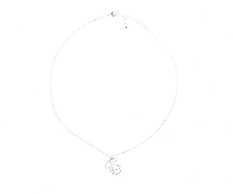 Rabbit Silver Origami Geometric Necklace