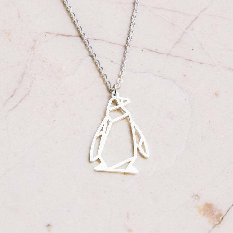 Penguin Silver Origami Geometric Necklace