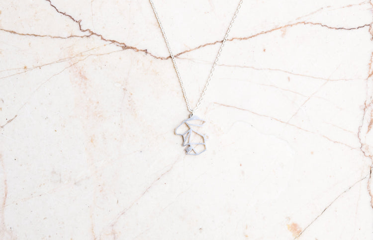 Rabbit Silver Origami Geometric Necklace