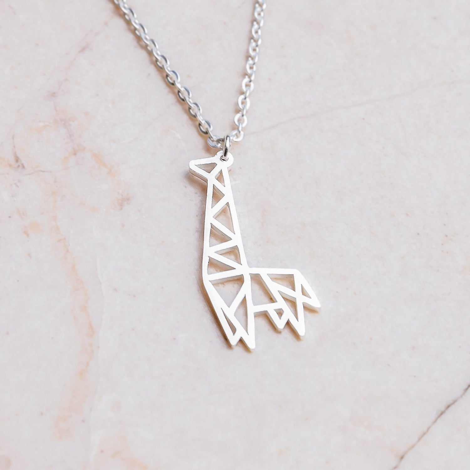 Giraffe Silver Origami Geometric Necklace