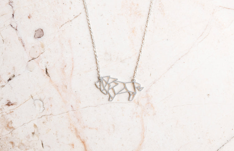Lion Silver Origami Geometric Necklace