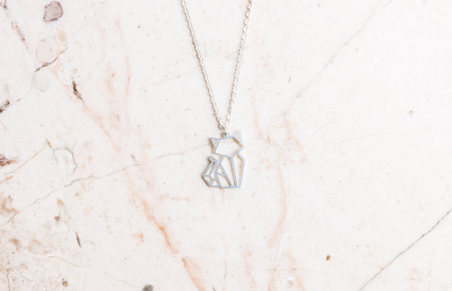 Cat Silver Origami Geometric Necklace