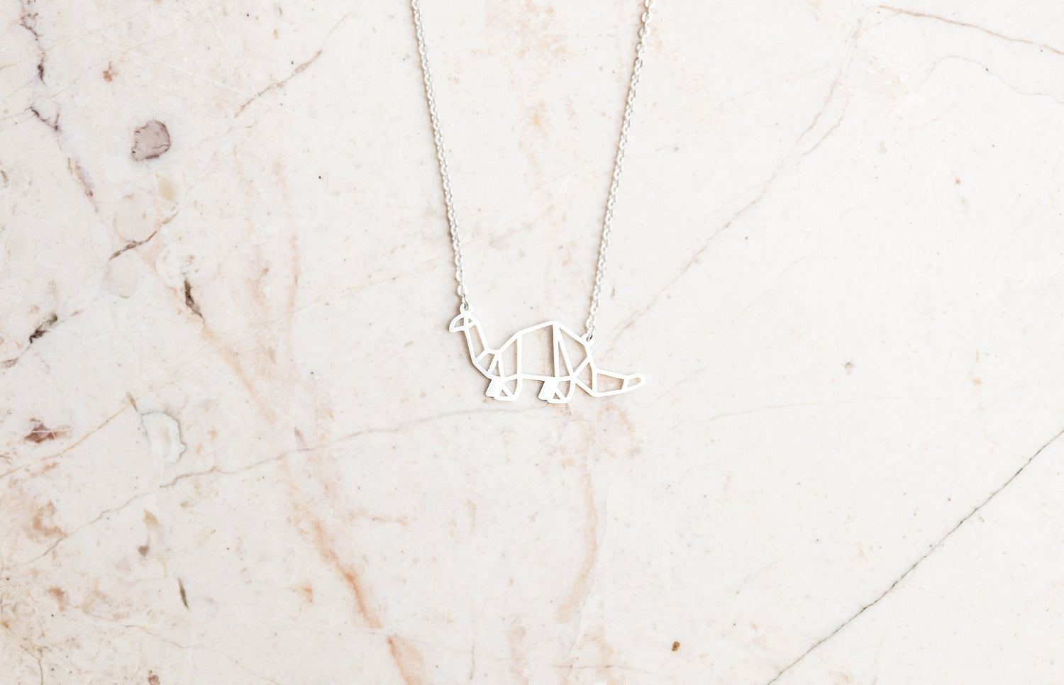Dinosaur Silver Origami Geometric Necklace