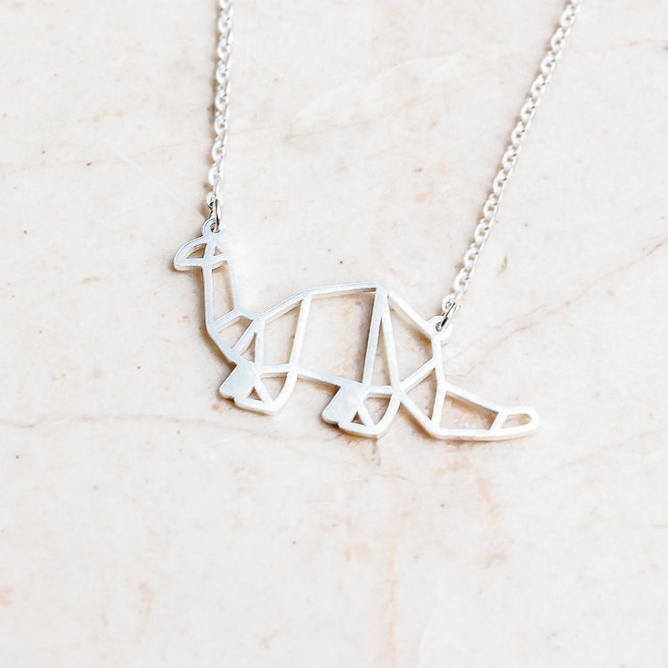 Dinosaur Silver Origami Geometric Necklace