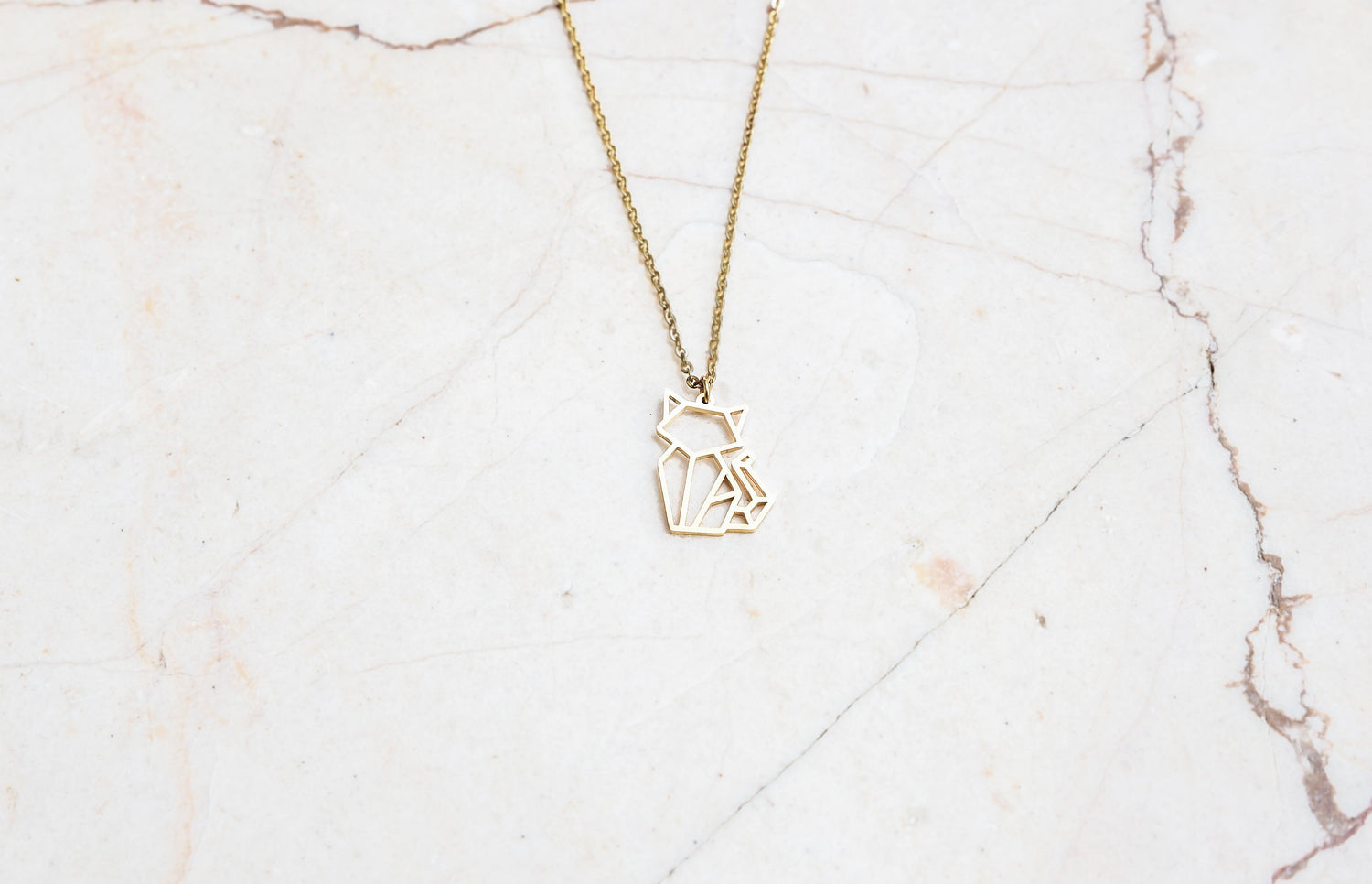 Cat Gold Origami Geometric Necklace