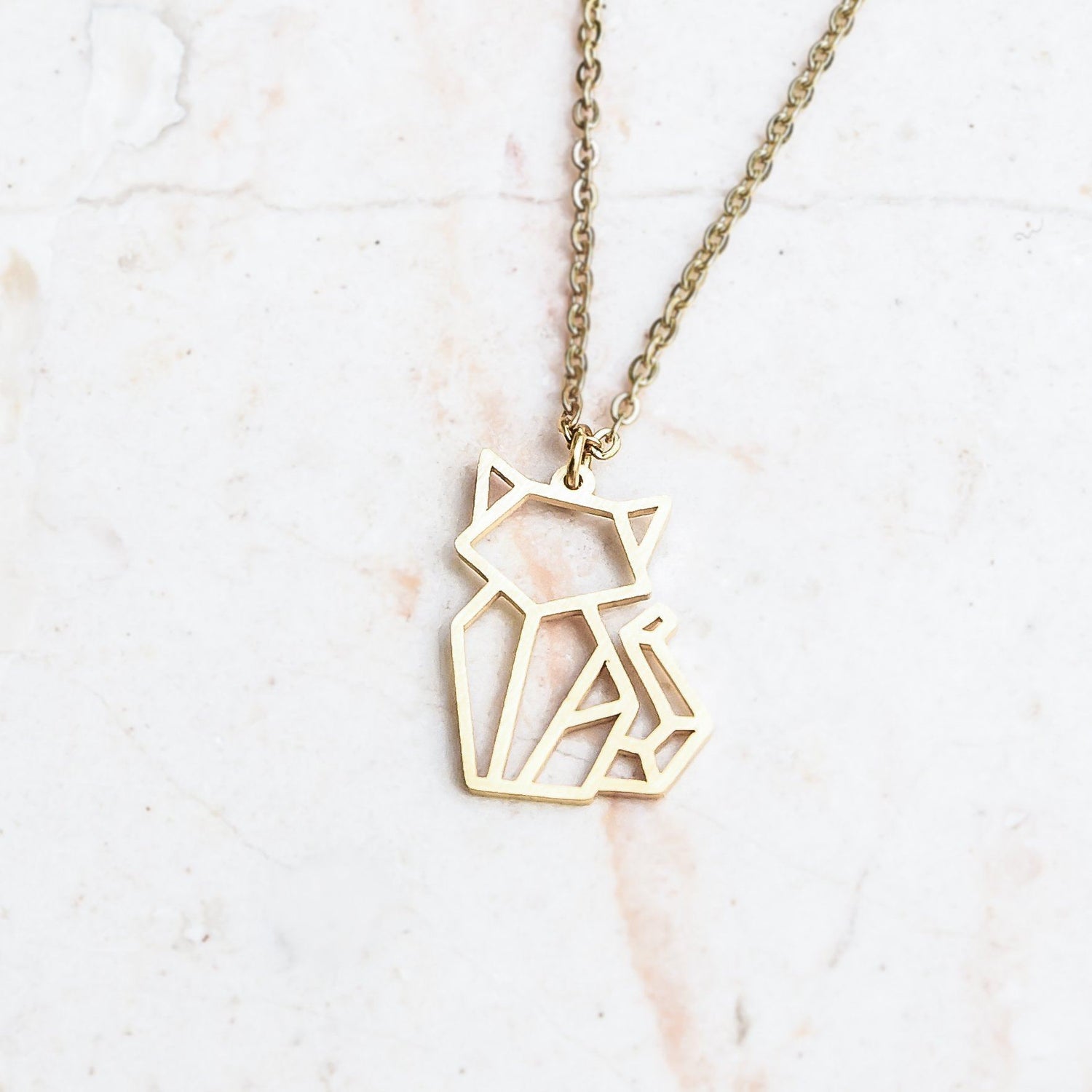 Cat Gold Origami Geometric Necklace