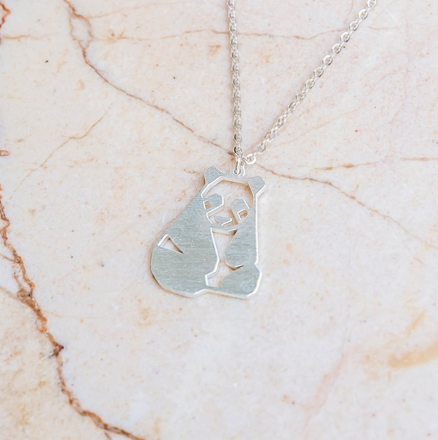 Panda Silver Origami Geometric Necklace