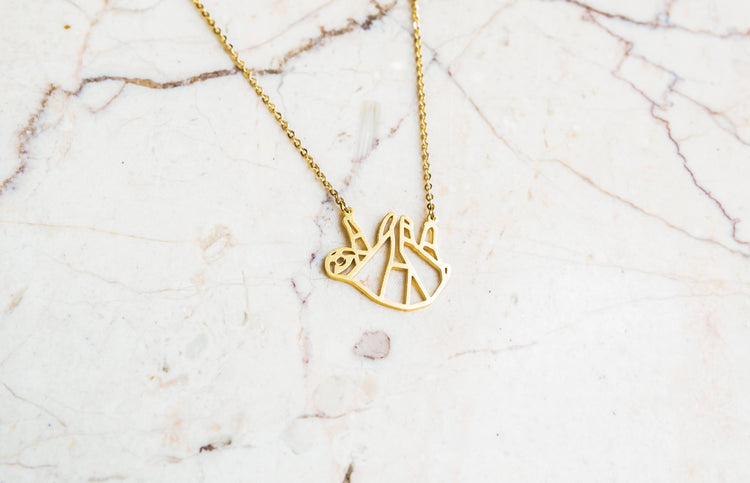 Sloth Gold Origami Geometric Necklace