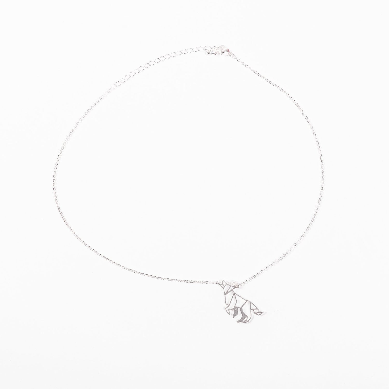 Wolf Silver Origami Geometric Necklace