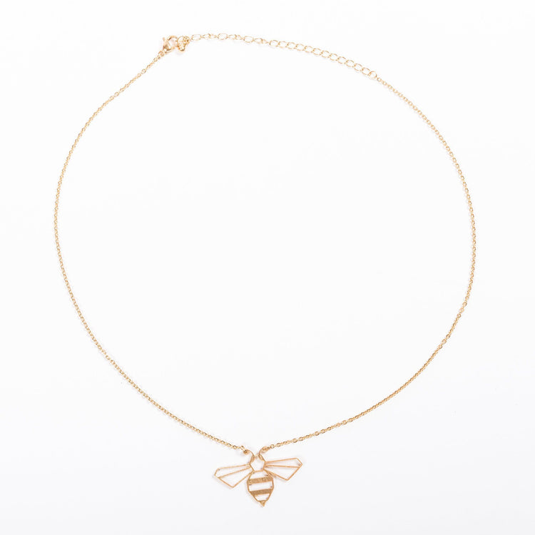Origami Animal Necklace Bee Gold above