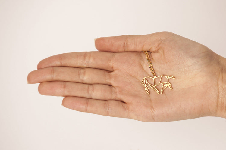 Horse Gold Origami Geometric Necklace