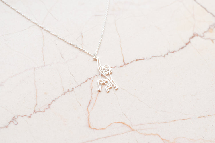 Monkey Silver Origami Geometric Necklace