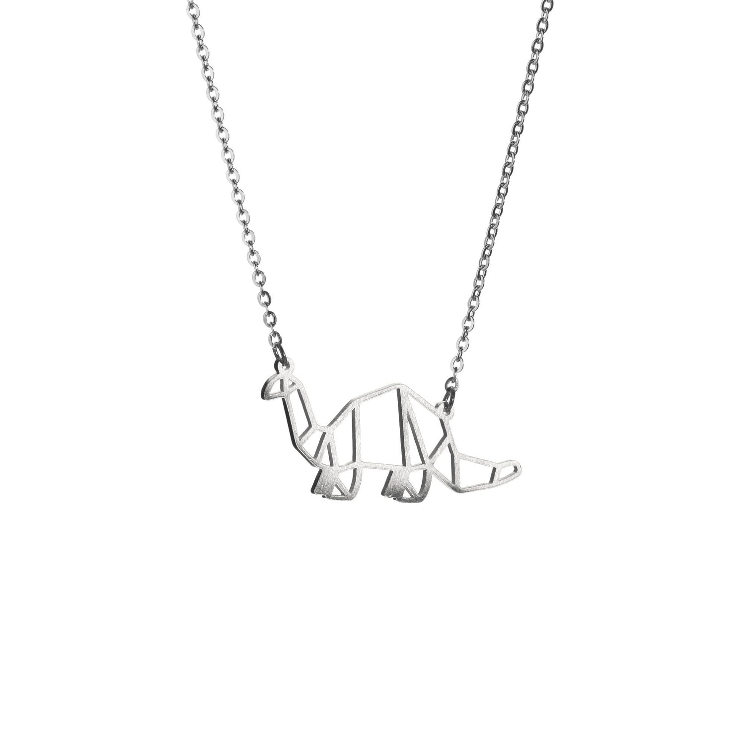Dinosaur Silver Origami Geometric Necklace