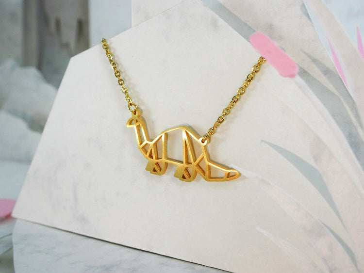 Dinosaur Gold Origami Geometric Necklace