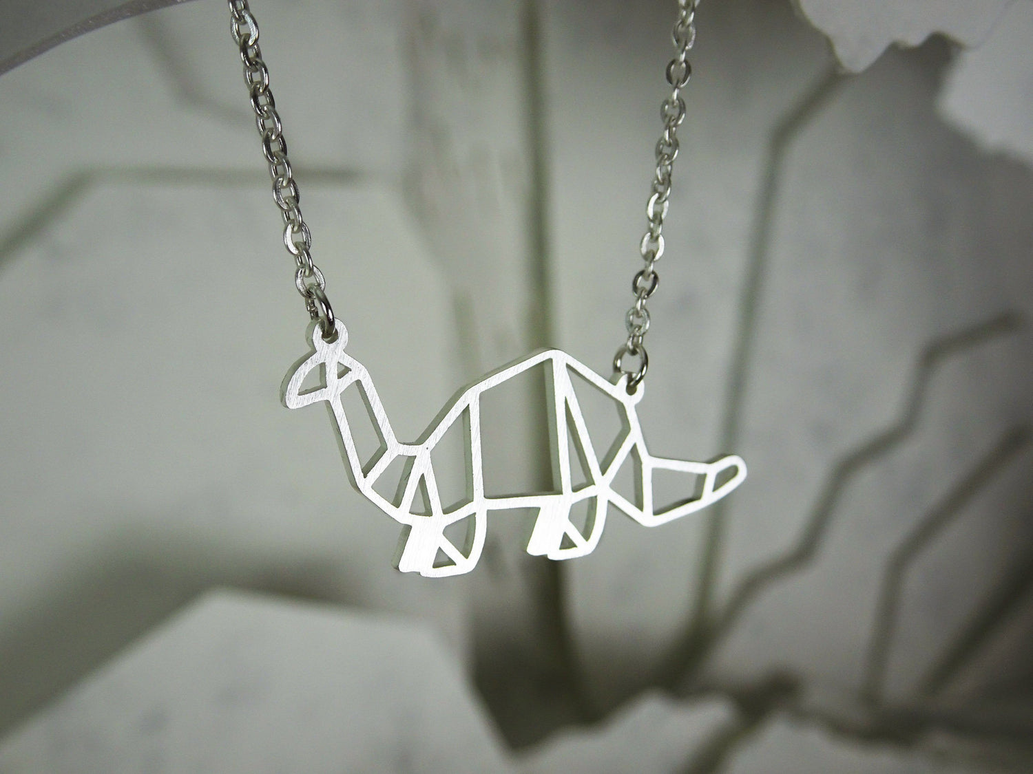 Dinosaur Silver Origami Geometric Necklace