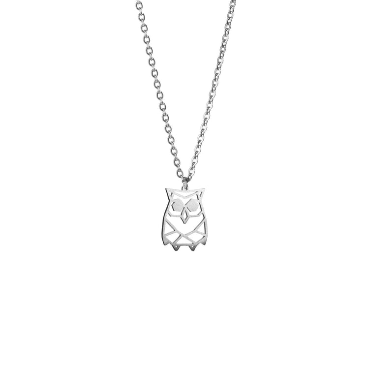Owl Silver Origami Geometric Necklace
