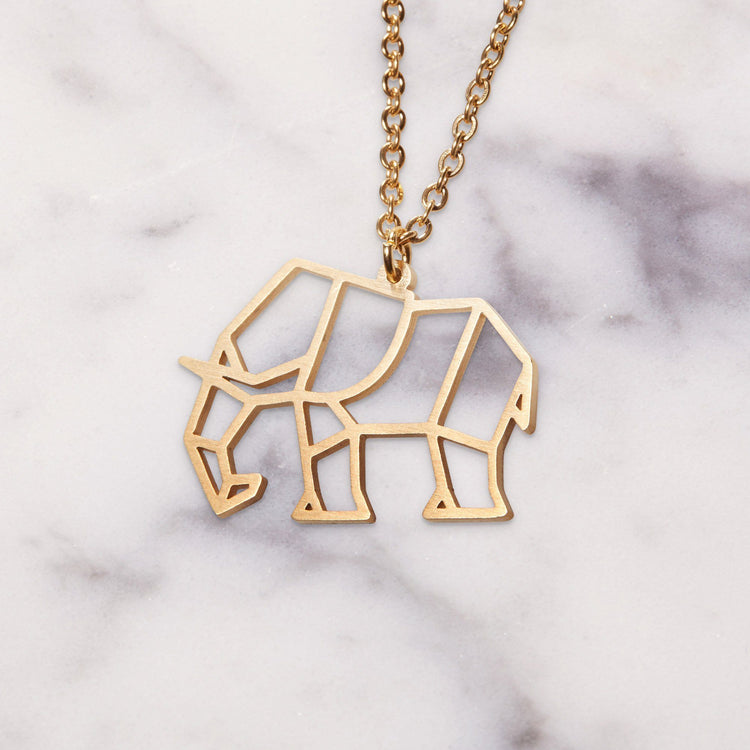 Elephant Gold Origami Geometric Necklace