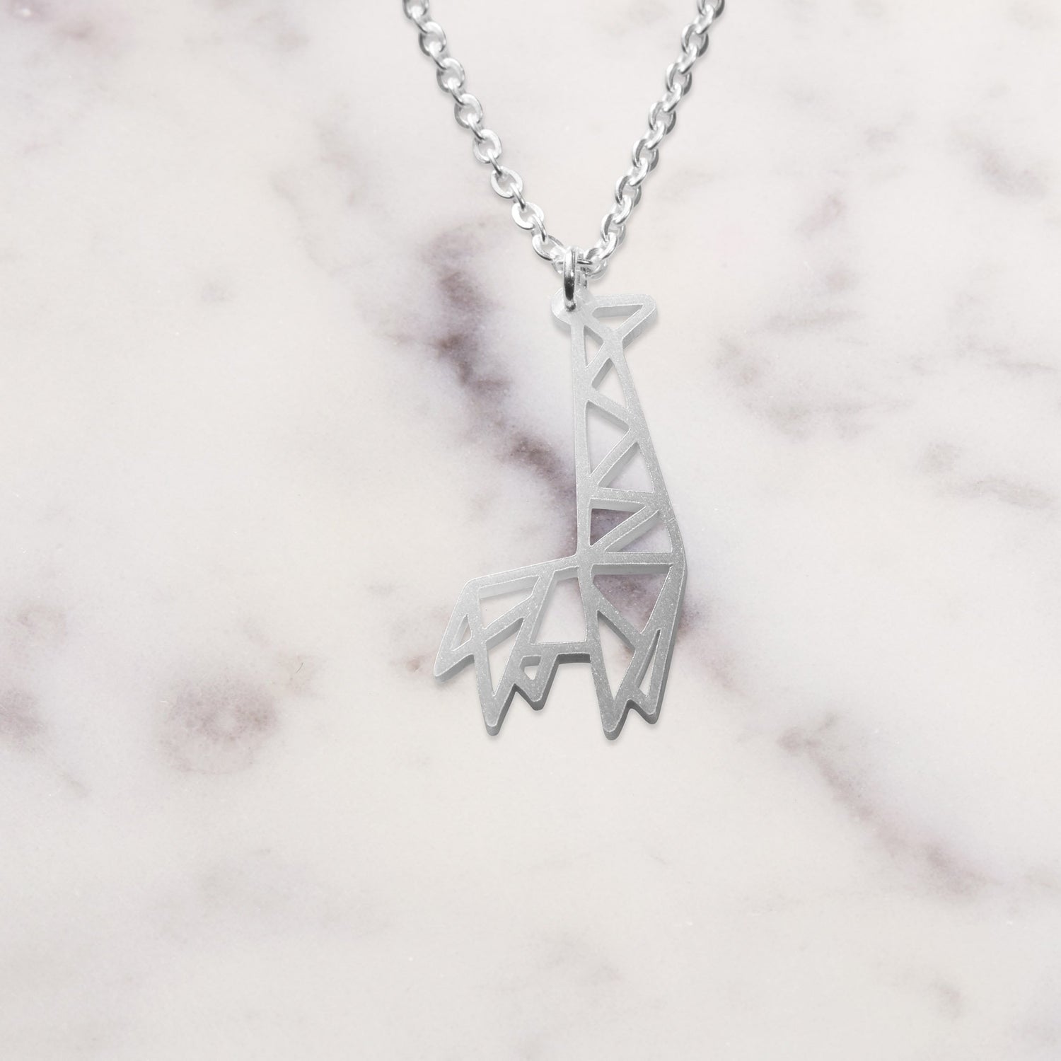 Giraffe Silver Origami Geometric Necklace