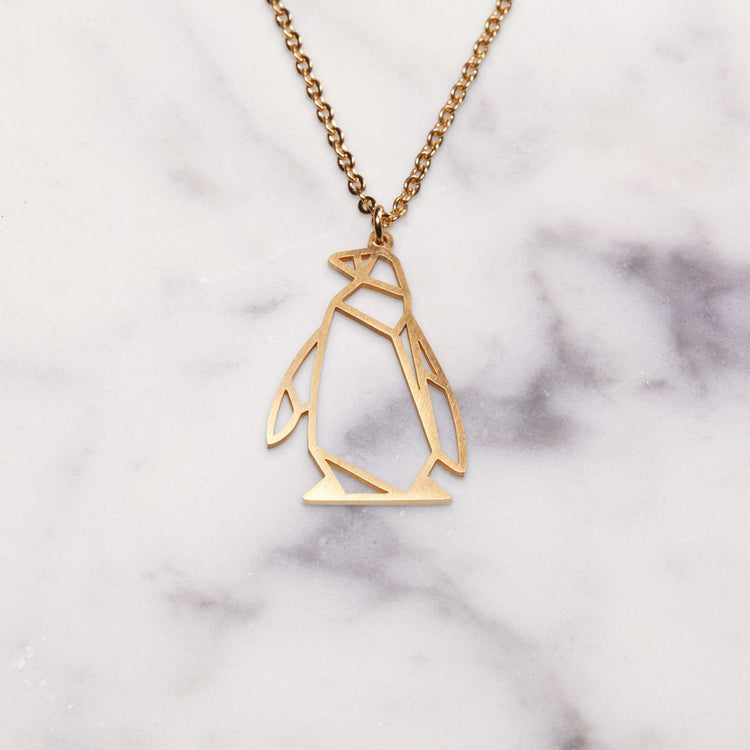 Penguin Gold Origami Geometric Necklace