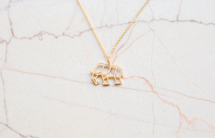 Elephant Gold Origami Geometric Necklace