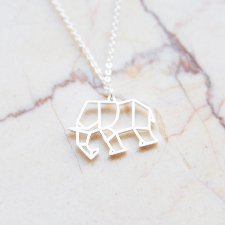 Elephant Silver Origami Geometric Necklace