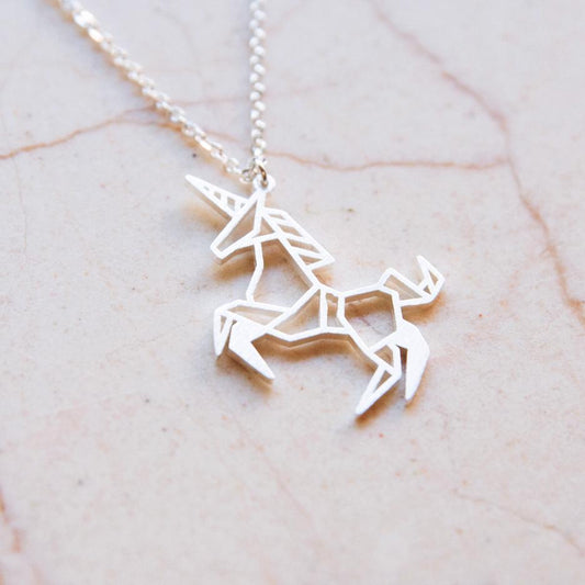 Unicorn Silver Origami Geometric Necklace