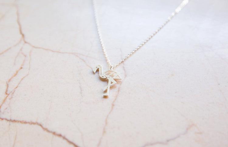 Flamingo Silver Origami Geometric Necklace