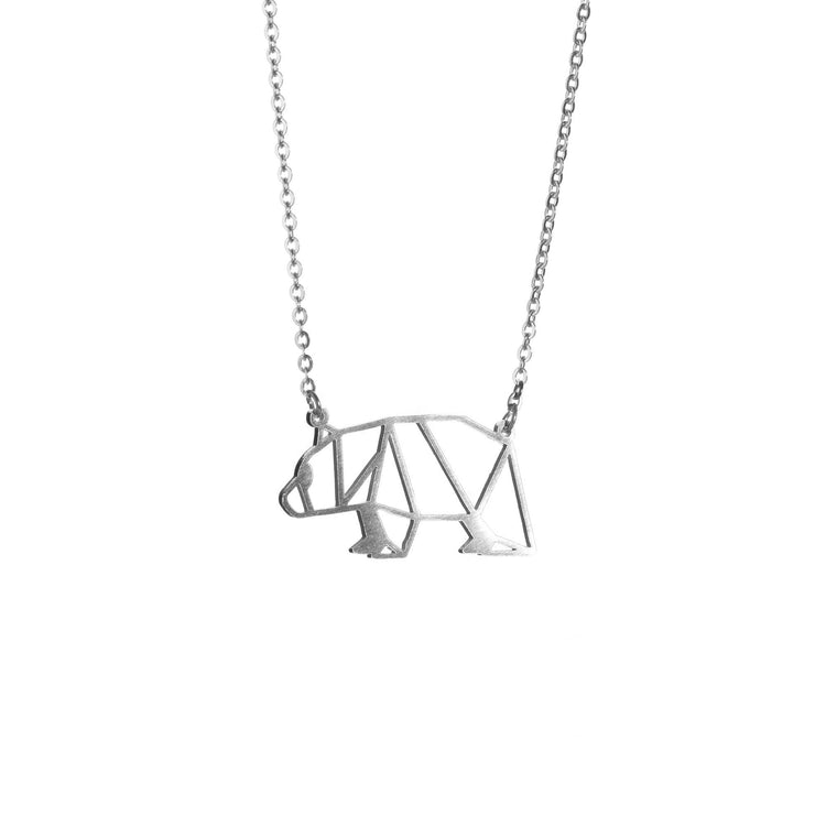 Bear Silver Origami Geometric Necklace