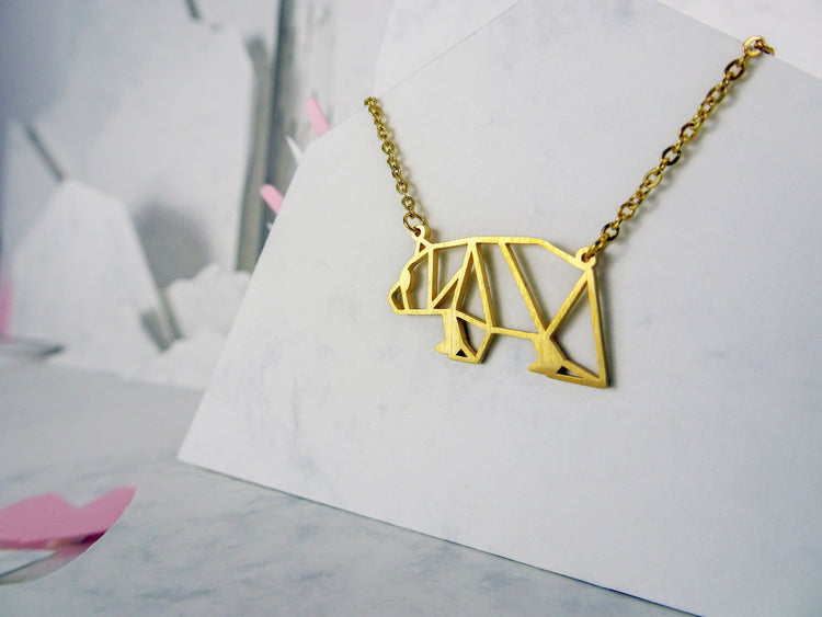Bear Gold Origami Geometric Necklace