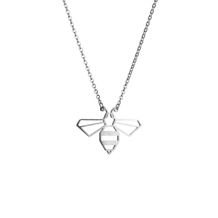 Bee Silver Origami Geometric Necklace