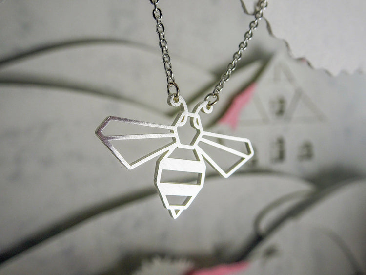 Bee Silver Origami Geometric Necklace