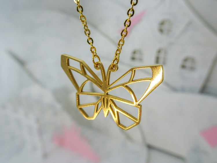 Butterfly Gold Origami Animal Necklace