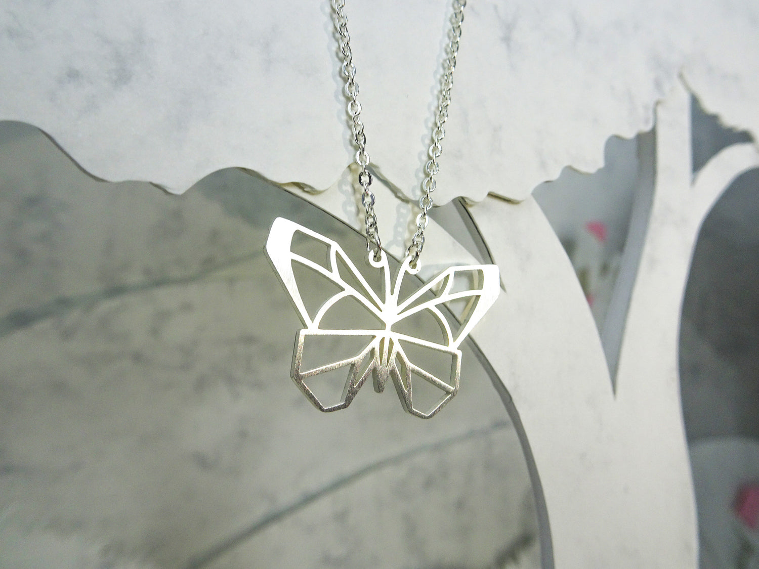 Butterfly Silver Origami Animal Necklace