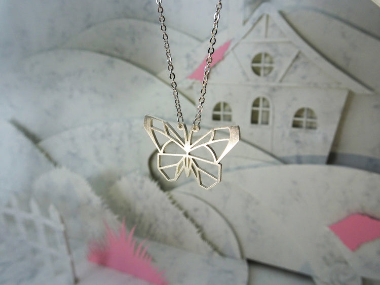 Butterfly Silver Origami Animal Necklace