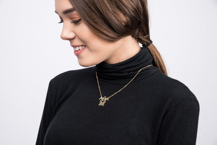 Turtle Gold Origami Geometric Necklace