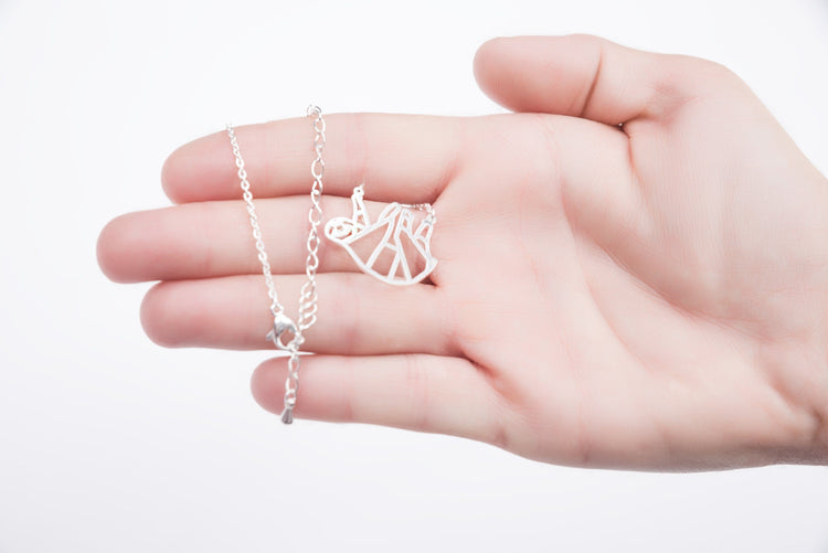 Sloth Silver Origami Geometric Necklace