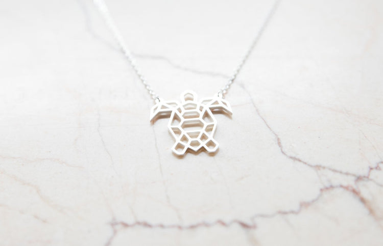 Turtle Silver Origami Geometric Necklace