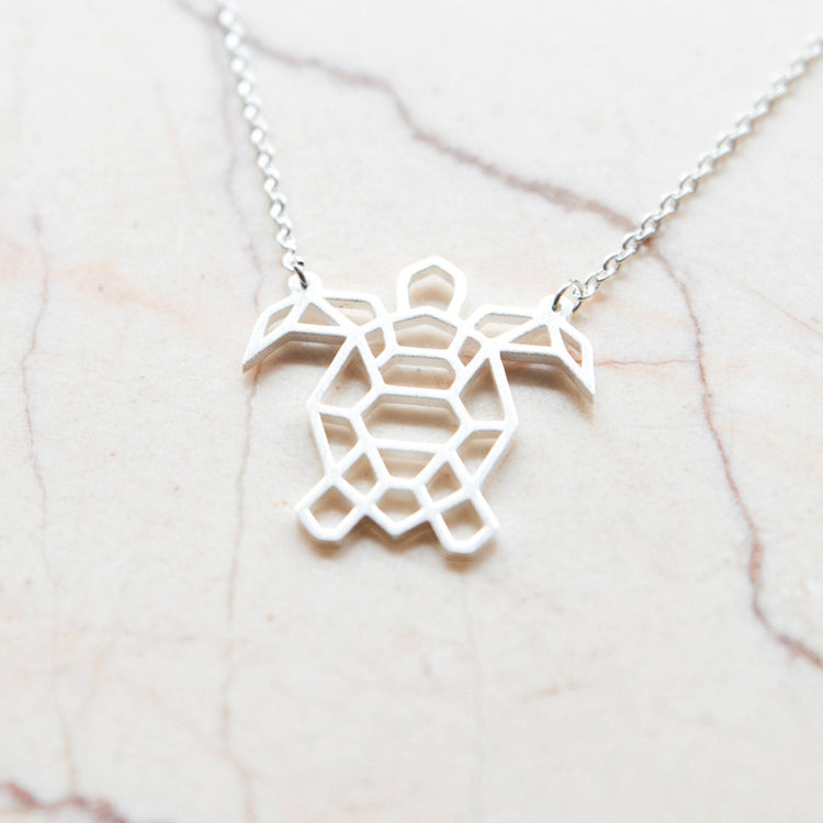 Turtle Silver Origami Geometric Necklace