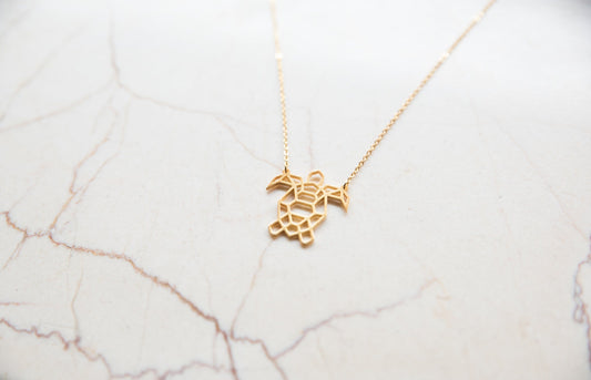 Turtle Gold Origami Geometric Necklace