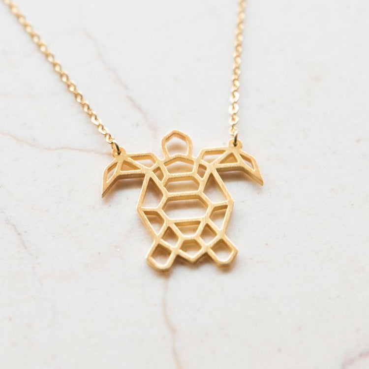 Turtle Gold Origami Geometric Necklace