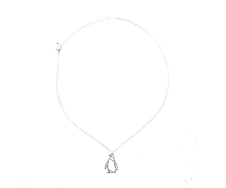 Penguin Silver Origami Geometric Necklace