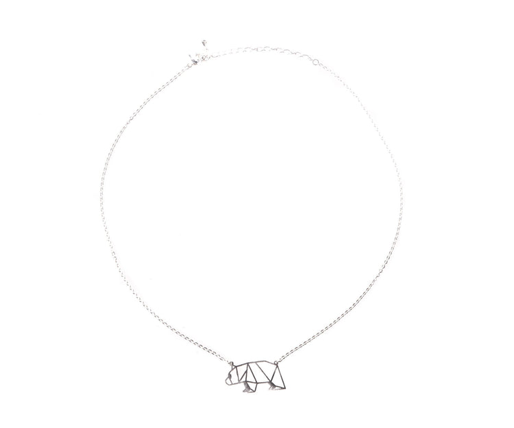 Bear Silver Origami Geometric Necklace