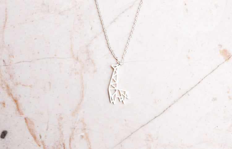 Giraffe Silver Origami Geometric Necklace