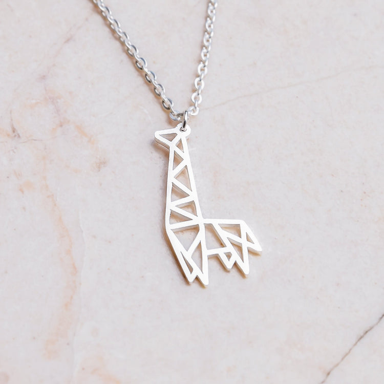 Giraffe Silver Origami Geometric Necklace