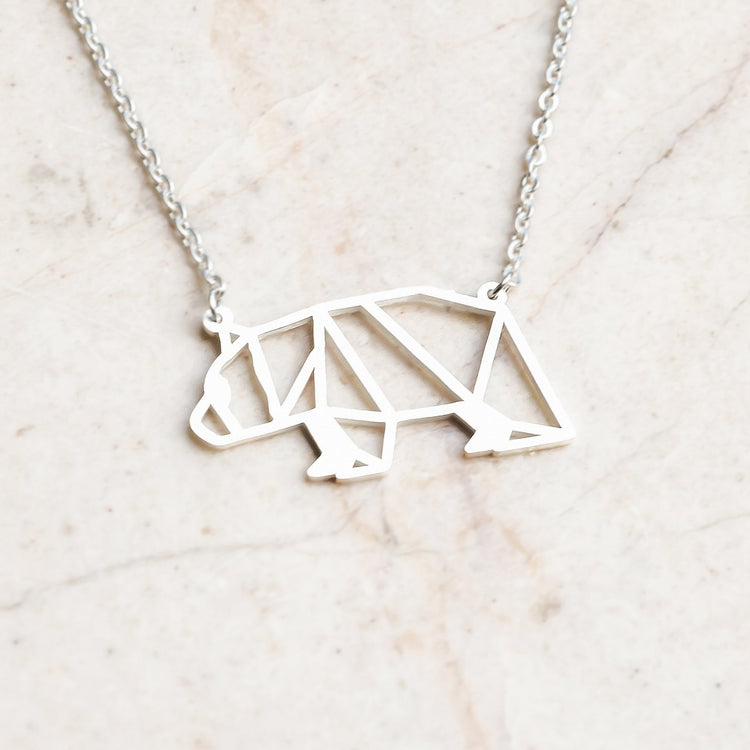 Bear Silver Origami Geometric Necklace