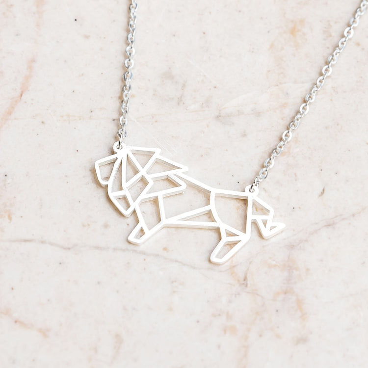 Lion Silver Origami Geometric Necklace